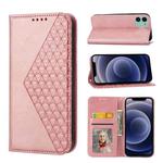 For iPhone 12 mini Cubic Grid Calf Texture Magnetic Closure Leather Phone Case(Rose Gold)