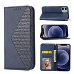 For iPhone 12 mini Cubic Grid Calf Texture Magnetic Closure Leather Phone Case(Blue)