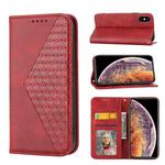 For iPhone X / XS Cubic Grid Calf Texture Magnetic Closure Leather Phone Case(Red)