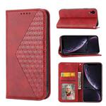For iPhone XR Cubic Grid Calf Texture Magnetic Closure Leather Phone Case(Red)