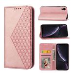 For iPhone XR Cubic Grid Calf Texture Magnetic Closure Leather Phone Case(Rose Gold)