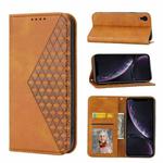 For iPhone XR Cubic Grid Calf Texture Magnetic Closure Leather Phone Case(Yellow)