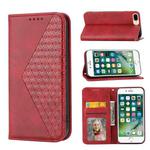 For iPhone 7 Plus / 8 Plus Cubic Grid Calf Texture Magnetic Closure Leather Phone Case(Red)