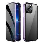 For iPhone 14 Pro Dual-Lock Anti-peeping Glass 360 Full Body Frosted Magnetic Phone Case(Deep Purple)