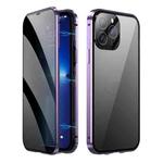 For iPhone 14 Pro Max Dual-Lock Anti-peeping Glass 360 Full Body Frosted Magnetic Phone Case(Deep Purple)