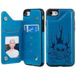 For iPhone SE 2022 / SE 2020 / 8 / 7 Skull Head Embossing Pattern Shockproof Protective Case with Holder & Card Slots & Wallet(Blue)