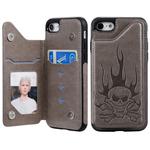 For iPhone SE 2022 / SE 2020 / 8 / 7 Skull Head Embossing Pattern Shockproof Protective Case with Holder & Card Slots & Wallet(Grey)