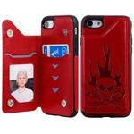 For iPhone SE 2022 / SE 2020 / 8 / 7 Skull Head Embossing Pattern Shockproof Protective Case with Holder & Card Slots & Wallet(Red)