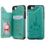 For iPhone SE 2022 / SE 2020 / 8 / 7 Skull Head Embossing Pattern Shockproof Protective Case with Holder & Card Slots & Wallet(Green)