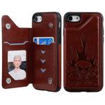For iPhone SE 2022 / SE 2020 / 8 / 7 Skull Head Embossing Pattern Shockproof Protective Case with Holder & Card Slots & Wallet(Brown)