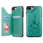 For iPhone 8 Plus / 7 Plus Skull Head Embossing Pattern Shockproof Protective Case with Holder & Card Slots & Wallet(Green)