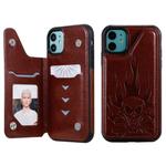 For iPhone 11 Skull Head Embossing Pattern Shockproof Protective Case with Holder & Card Slots & Wallet(Brown)