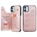 For iPhone 11 Skull Head Embossing Pattern Shockproof Protective Case with Holder & Card Slots & Wallet(Rose Gold)