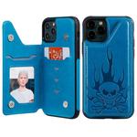 For iPhone 11 Pro Max Skull Head Embossing Pattern Shockproof Protective Case with Holder & Card Slots & Wallet(Blue)