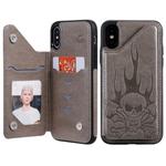 For iPhone X / XS Skull Head Embossing Pattern Shockproof Protective Case with Holder & Card Slots & Wallet(Grey)