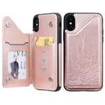 For iPhone X / XS Skull Head Embossing Pattern Shockproof Protective Case with Holder & Card Slots & Wallet(Rose Gold)