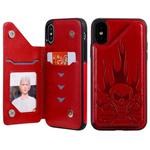 For iPhone XS Max Skull Head Embossing Pattern Shockproof Protective Case with Holder & Card Slots & Wallet(Red)