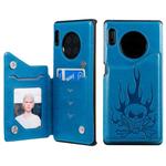 For Huawei Mate 30 Pro Skull Head Embossing Pattern Shockproof Protective Case with Holder & Card Slots & Wallet(Blue)