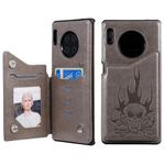 For Huawei Mate 30 Pro Skull Head Embossing Pattern Shockproof Protective Case with Holder & Card Slots & Wallet(Grey)