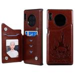 For Huawei Mate 30 Pro Skull Head Embossing Pattern Shockproof Protective Case with Holder & Card Slots & Wallet(Brown)