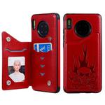 For Huawei Mate 30 Skull Head Embossing Pattern Shockproof Protective Case with Holder & Card Slots & Wallet(Red)