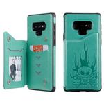 For Galaxy Note9 Skull Head Embossing Pattern Shockproof Protective Case with Holder & Card Slots & Wallet(Green)