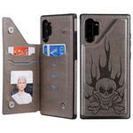 For Galaxy Note10+ Skull Head Embossing Pattern Shockproof Protective Case with Holder & Card Slots & Wallet(Grey)