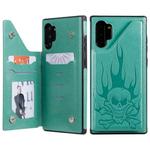 For Galaxy Note10+ Skull Head Embossing Pattern Shockproof Protective Case with Holder & Card Slots & Wallet(Green)