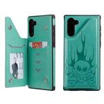 For Galaxy Note10 Skull Head Embossing Pattern Shockproof Protective Case with Holder & Card Slots & Wallet(Green)
