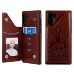 For Galaxy Note10 Skull Head Embossing Pattern Shockproof Protective Case with Holder & Card Slots & Wallet(Brown)