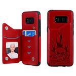 For Galaxy S8 Skull Head Embossing Pattern Shockproof Protective Case with Holder & Card Slots & Wallet(Red)