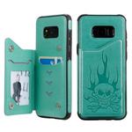 For Galaxy S8+ Skull Head Embossing Pattern Shockproof Protective Case with Holder & Card Slots & Wallet(Green)