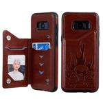 For Galaxy S8+ Skull Head Embossing Pattern Shockproof Protective Case with Holder & Card Slots & Wallet(Brown)