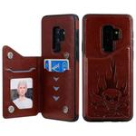 For Galaxy S9+ Skull Head Embossing Pattern Shockproof Protective Case with Holder & Card Slots & Wallet(Brown)