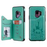 For Galaxy S9 Skull Head Embossing Pattern Shockproof Protective Case with Holder & Card Slots & Wallet(Green)