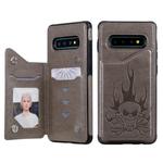 For Galaxy S10+ Skull Head Embossing Pattern Shockproof Protective Case with Holder & Card Slots & Wallet(Grey)