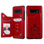 For Galaxy S10+ Skull Head Embossing Pattern Shockproof Protective Case with Holder & Card Slots & Wallet(Red)