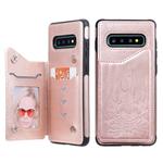 For Galaxy S10+ Skull Head Embossing Pattern Shockproof Protective Case with Holder & Card Slots & Wallet(Rose Gold)
