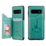 For Galaxy S10 Skull Head Embossing Pattern Shockproof Protective Case with Holder & Card Slots & Wallet(Green)