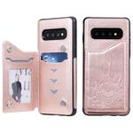 For Galaxy S10 Skull Head Embossing Pattern Shockproof Protective Case with Holder & Card Slots & Wallet(Rose Gold)