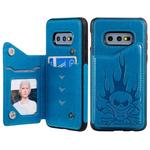 For Galaxy S10e Skull Head Embossing Pattern Shockproof Protective Case with Holder & Card Slots & Wallet(Blue)