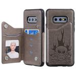 For Galaxy S10e Skull Head Embossing Pattern Shockproof Protective Case with Holder & Card Slots & Wallet(Grey)
