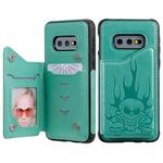 For Galaxy S10e Skull Head Embossing Pattern Shockproof Protective Case with Holder & Card Slots & Wallet(Green)