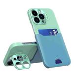 For iPhone 14 Pro Contrasting Colors Invisible Holder Phone Case(Mint Green Blue)