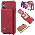 For iPhone X / XS Vertical Flip Shockproof Leather Protective Case with Short Rope, Support Card Slots & Bracket & Photo Holder & Wallet Function(Red)