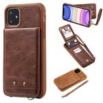 For iPhone 11 Vertical Flip Shockproof Leather Protective Case with Short Rope, Support Card Slots & Bracket & Photo Holder & Wallet Function(Coffee)