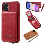 For iPhone 11 Vertical Flip Shockproof Leather Protective Case with Short Rope, Support Card Slots & Bracket & Photo Holder & Wallet Function(Red)