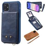 For iPhone 11 Vertical Flip Shockproof Leather Protective Case with Short Rope, Support Card Slots & Bracket & Photo Holder & Wallet Function(Blue)