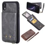 For iPhone XR Vertical Flip Shockproof Leather Protective Case with Short Rope, Support Card Slots & Bracket & Photo Holder & Wallet Function(Gray)