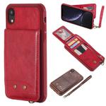 For iPhone XR Vertical Flip Shockproof Leather Protective Case with Short Rope, Support Card Slots & Bracket & Photo Holder & Wallet Function(Red)